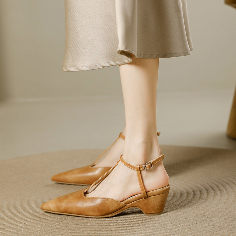 Nelsy Premium Leather T-Strap Slingback Heels