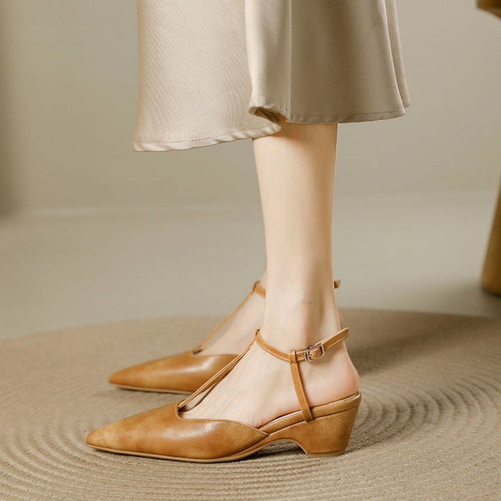 Nelsy Premium Leather T-Strap Slingback Heels