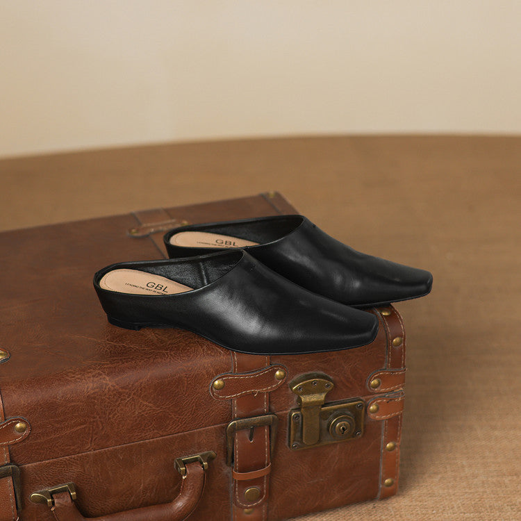 Noelle Genuine Leather Square-Toe Mules