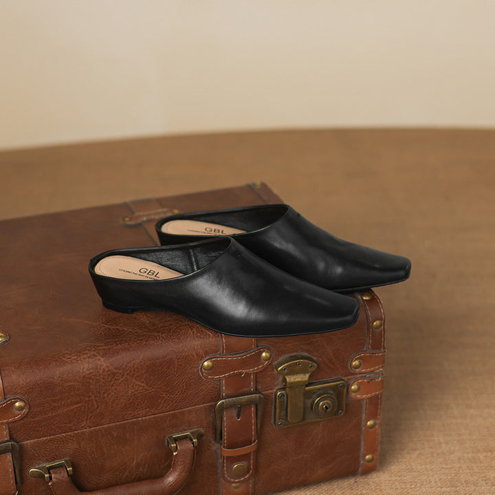 Noelle Genuine Leather Square-Toe Mules