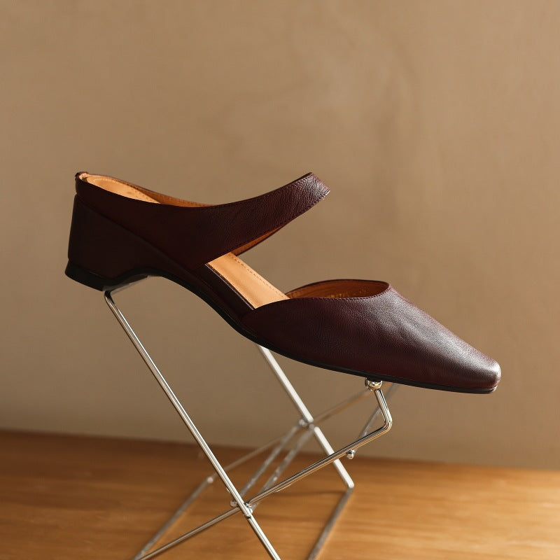 Cavie Genuine Leather Square-Toe Mules
