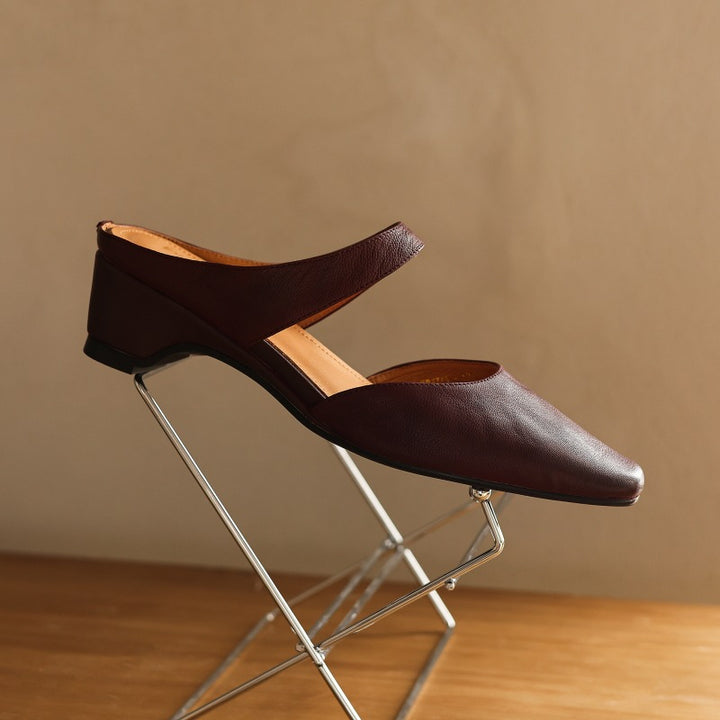 Cavie Genuine Leather Square-Toe Mules