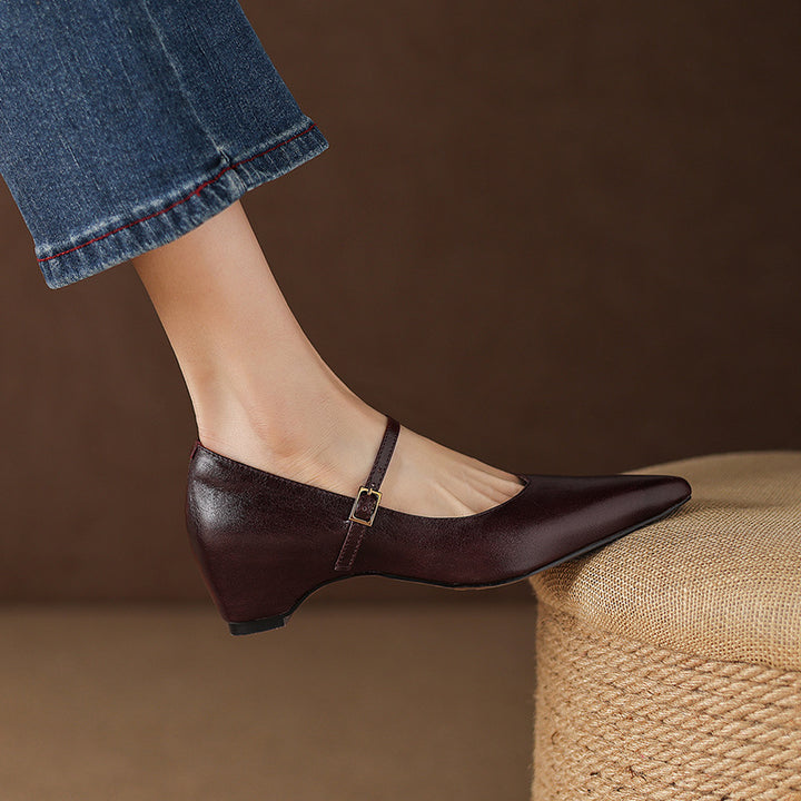 Evie Genuine Leather Pointed Toe Mary Jane Pumps