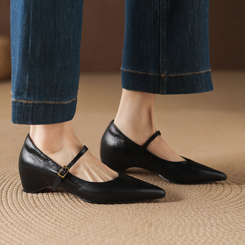 Evie Genuine Leather Pointed Toe Mary Jane Pumps