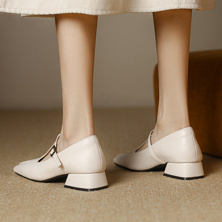 Velora Genuine Leather Square-Toe Mary Jane Pumps