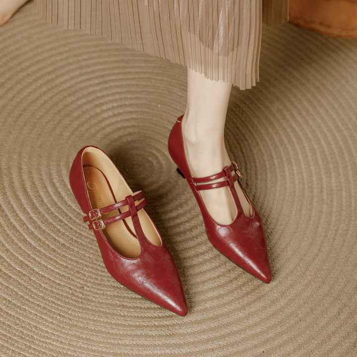 Mirel Genuine Leather T-Strap Pumps