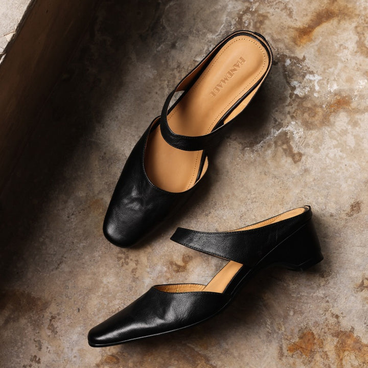 Cavie Genuine Leather Square-Toe Mules