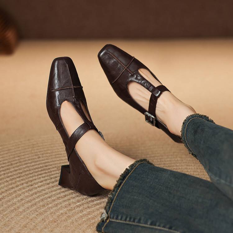 Eden Genuine Leather T-Strap Heels