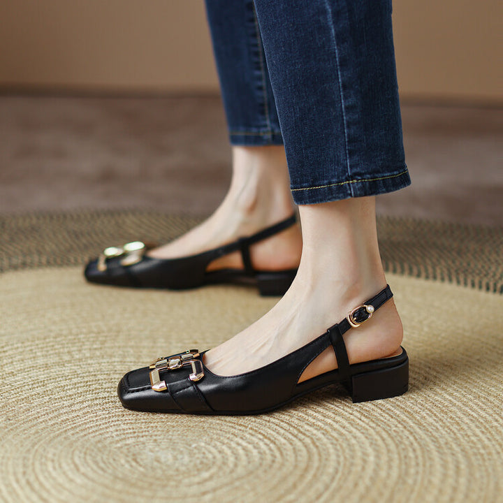 Cora Square Toe Leather Slingback Pumps