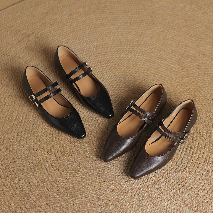 Noel Genuine Leather Dual-Strap Mary Jane Flats