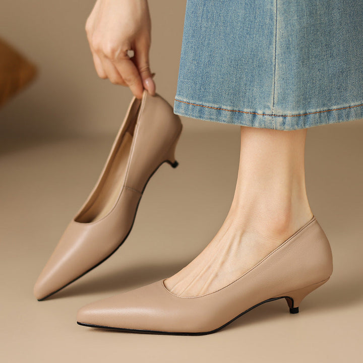 Zera Genuine Leather Pointed-Toe Heel Pumps