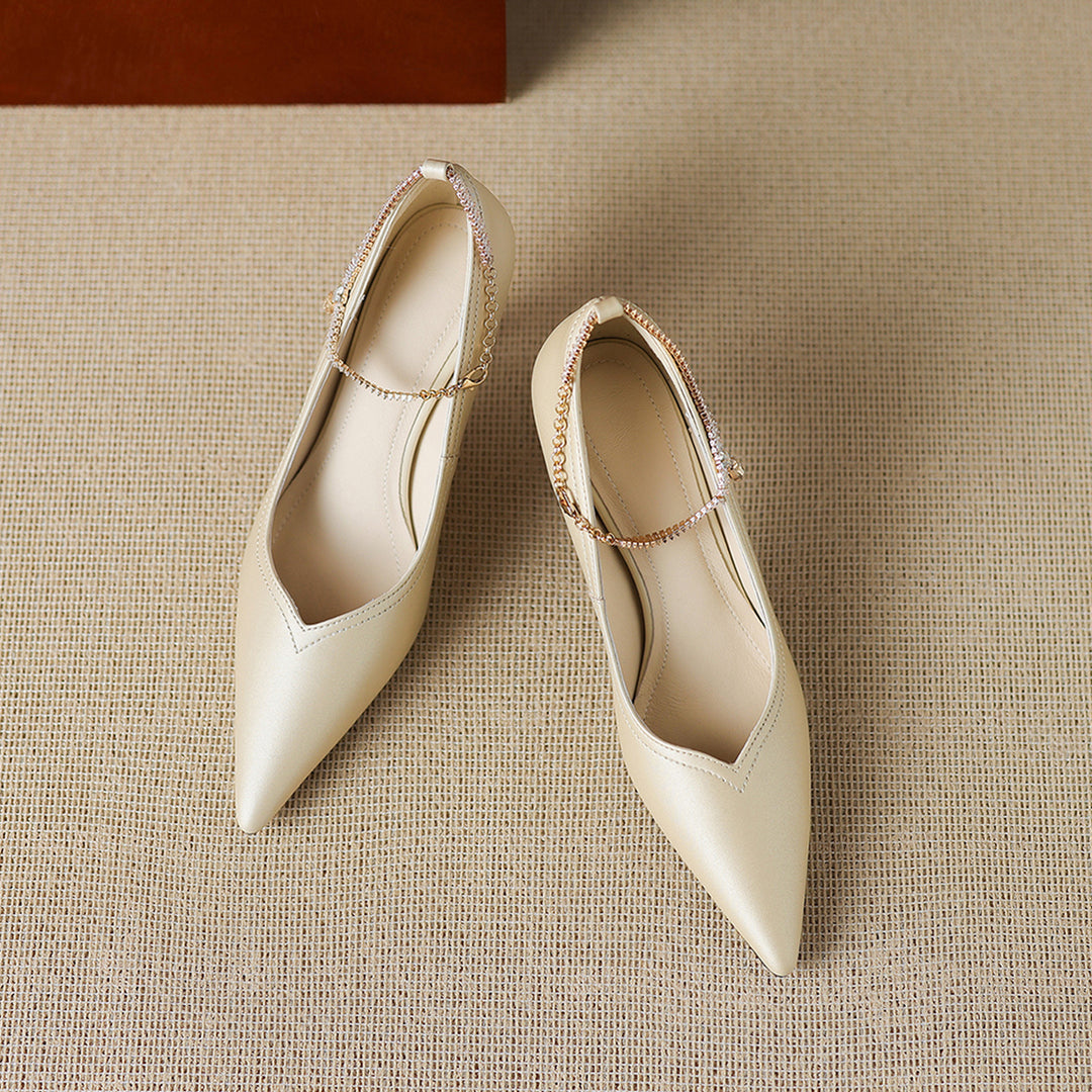 Raya Genuine Leather Rhinestone Anklet Pumps