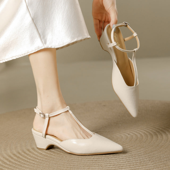Nelsy Premium Leather T-Strap Slingback Heels