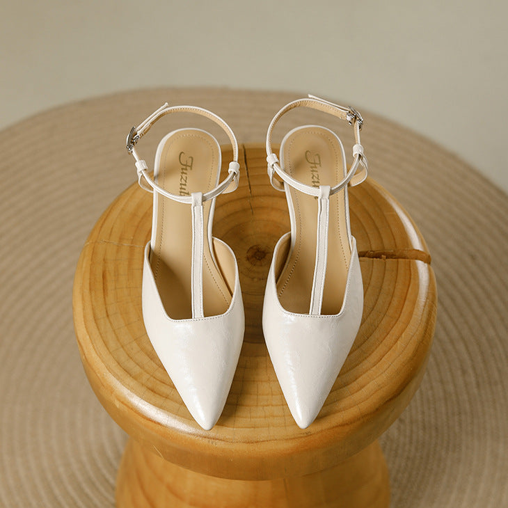 Nelsy Premium Leather T-Strap Slingback Heels