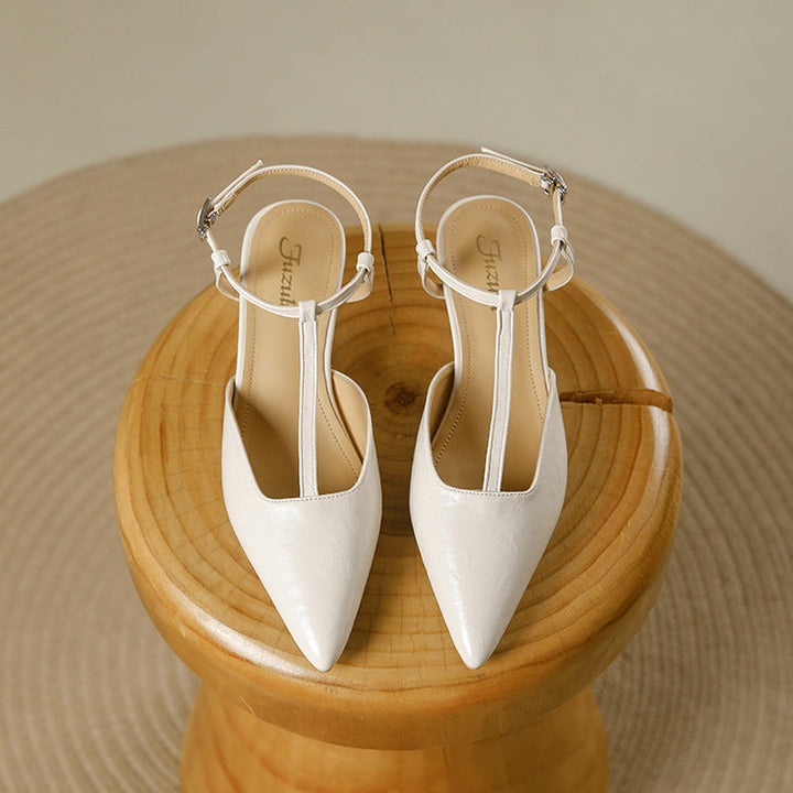 Nelsy Premium Leather T-Strap Slingback Heels