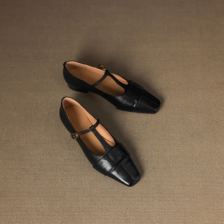 Leya Genuine Leather T-Strap Pumps