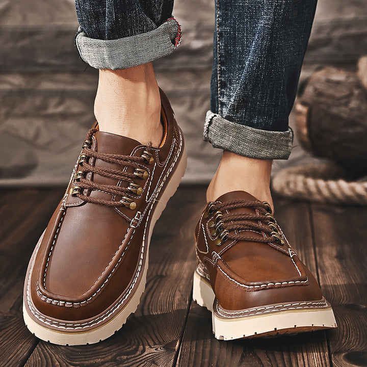 Rowen Genuine Leather Lace-Up Moc Toe Shoes