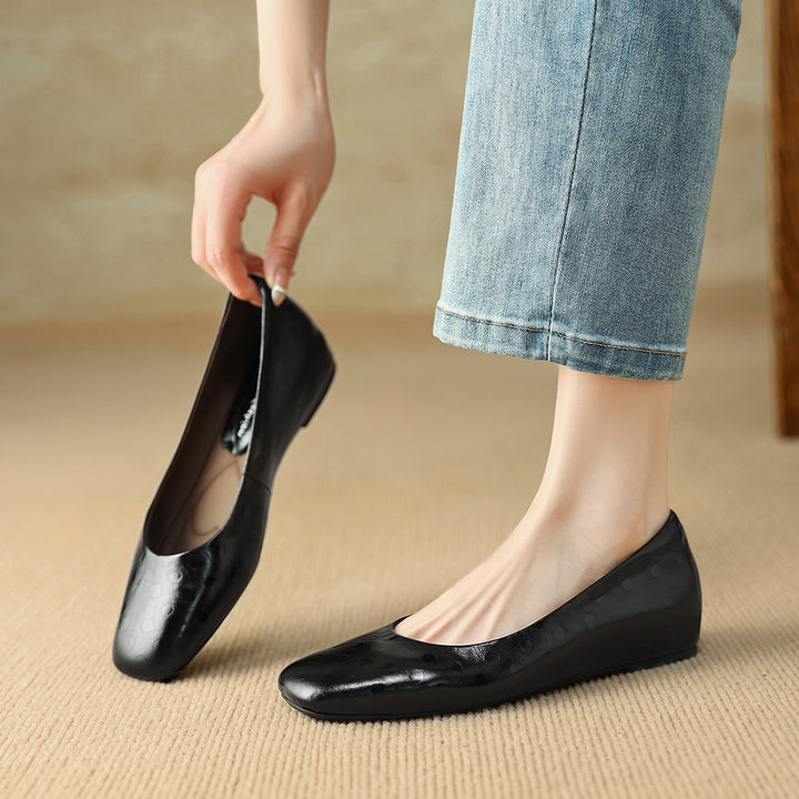 Roma Genuine Leather Square Toe Flat Pumps
