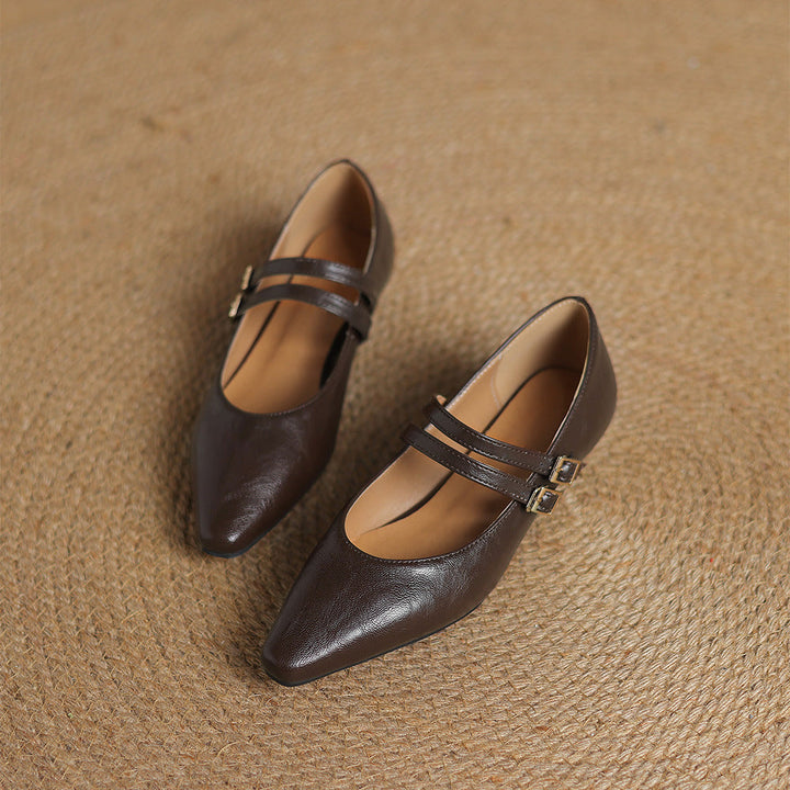 Noel Genuine Leather Dual-Strap Mary Jane Flats