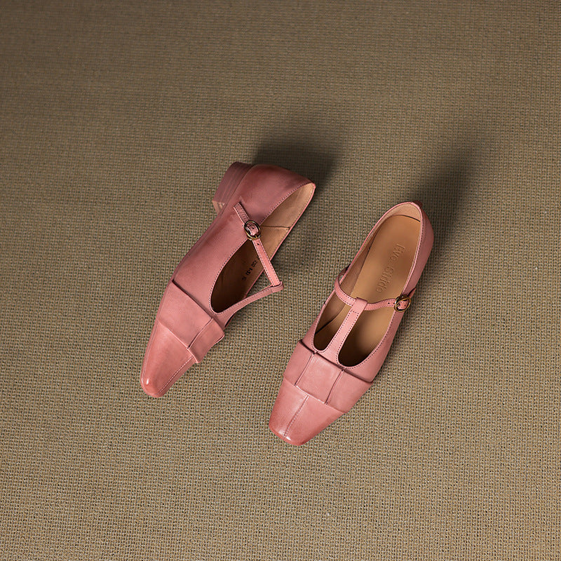 Leya Genuine Leather T-Strap Pumps