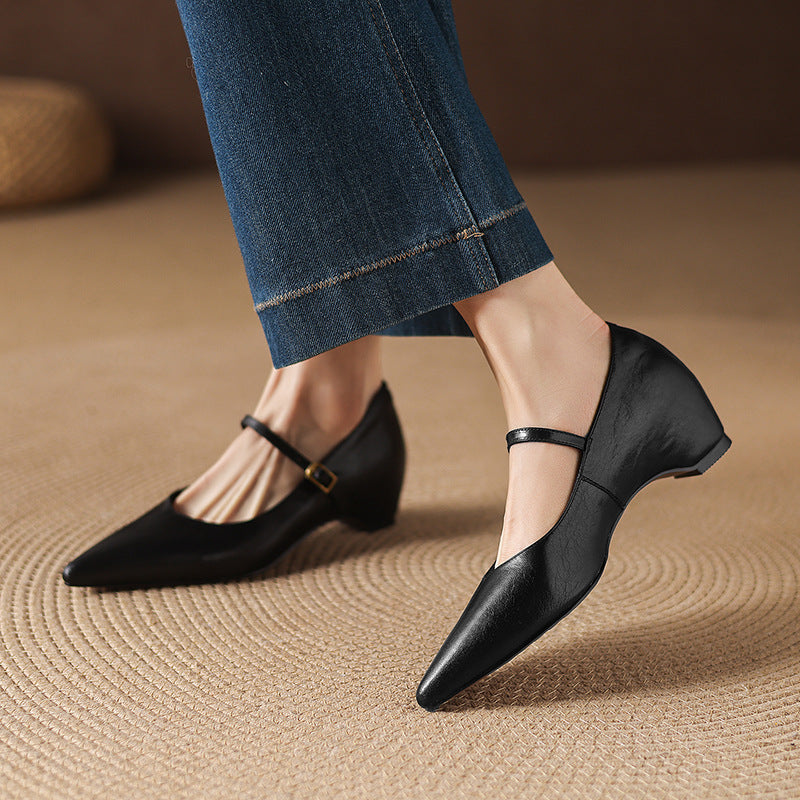 Evie Genuine Leather Pointed Toe Mary Jane Pumps