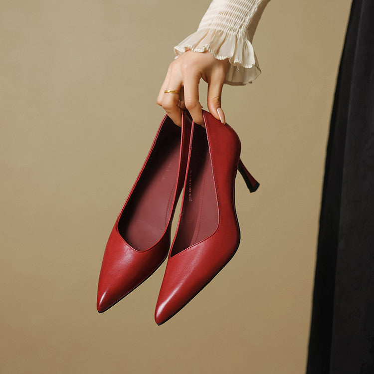Aurea Genuine Leather Pointed-Toe Heels
