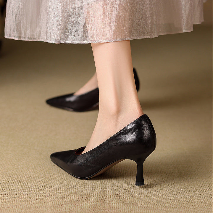Cleva Genuine Leather Square-Toe Heels