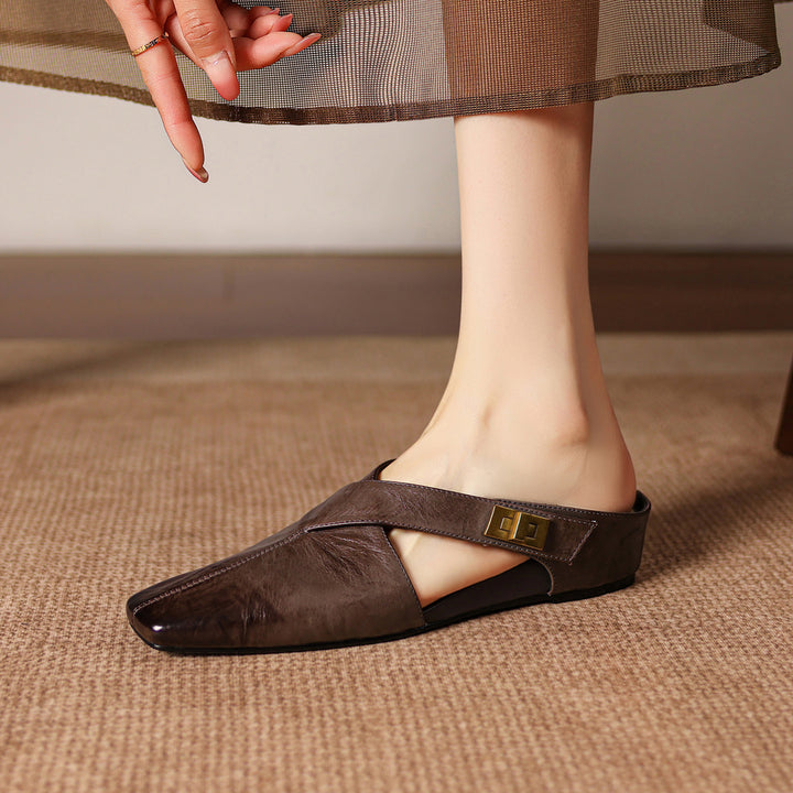 Rea Genuine Leather Square-Toe Mule Pumps
