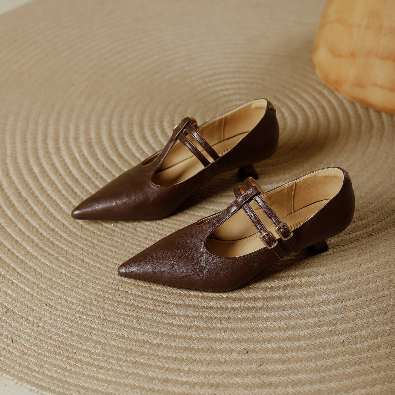 Mirel Genuine Leather T-Strap Pumps