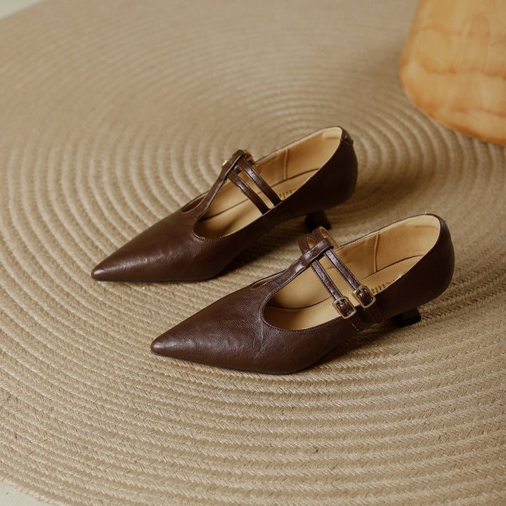 Mirel Genuine Leather T-Strap Pumps