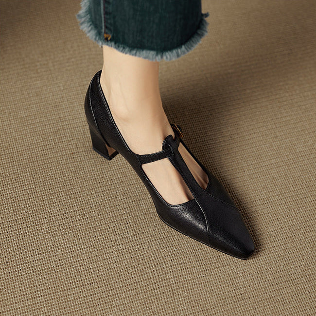 Rovena Genuine Leather T-Strap Heel Pumps