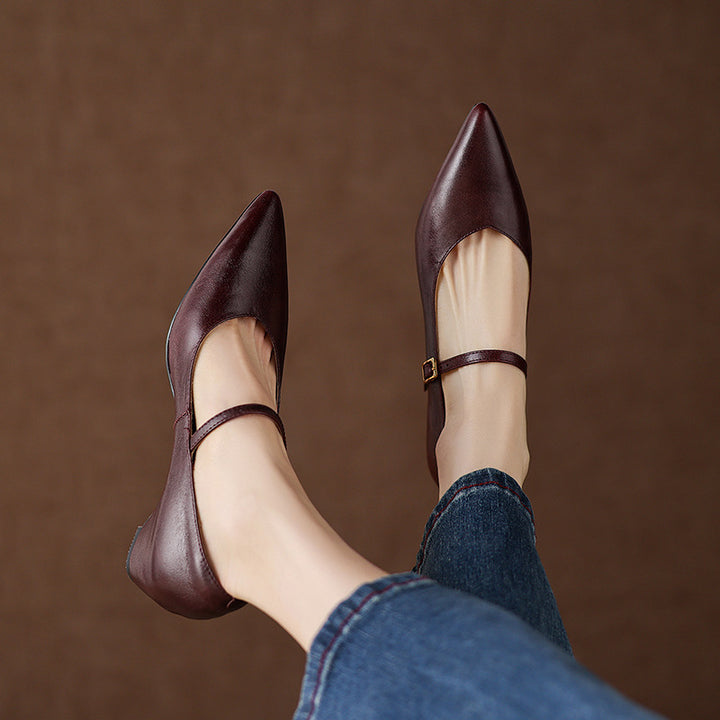 Evie Genuine Leather Pointed Toe Mary Jane Pumps