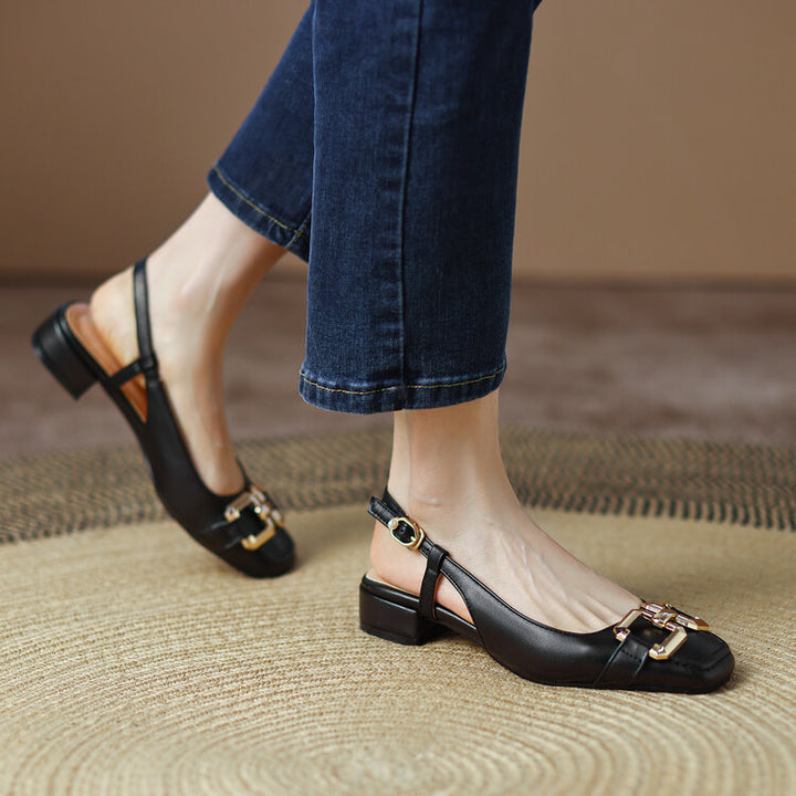 Cora Square Toe Leather Slingback Pumps