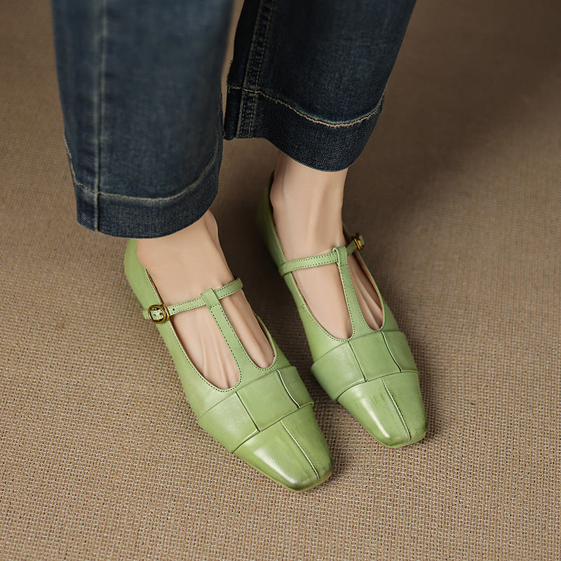 Leya Genuine Leather T-Strap Pumps