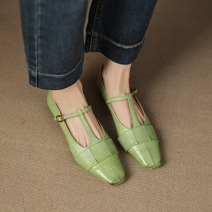 Leya Genuine Leather T-Strap Pumps
