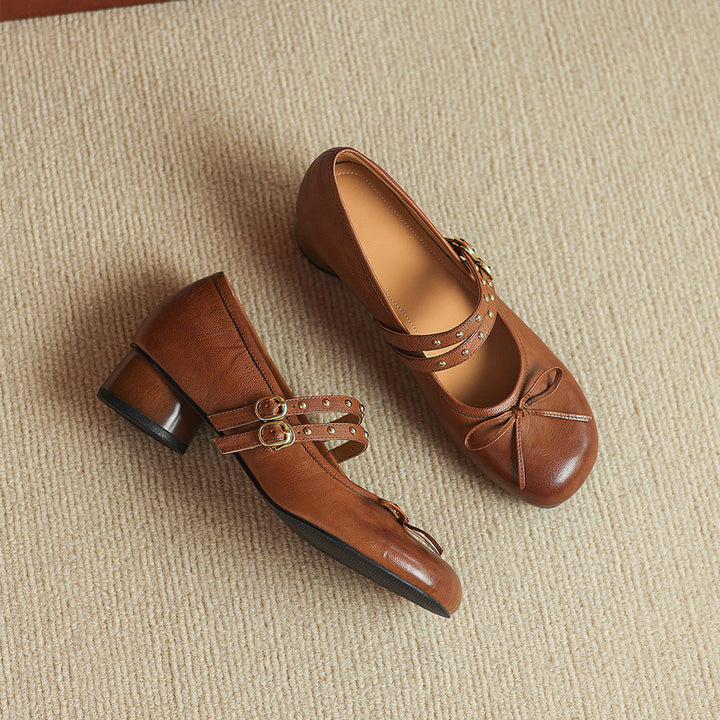 Alba Genuine Leather Studded Mary Jane Pumps