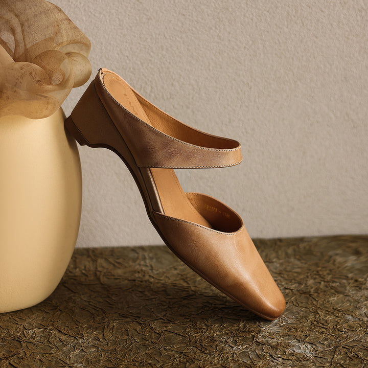 Cavie Genuine Leather Square-Toe Mules