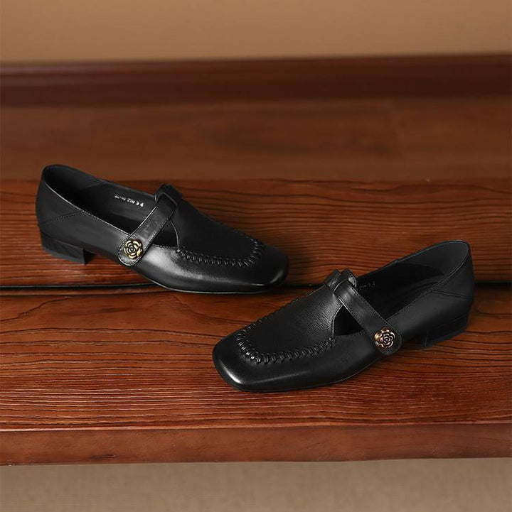 Krea Genuine Leather Whipstitch T-Strap Pumps