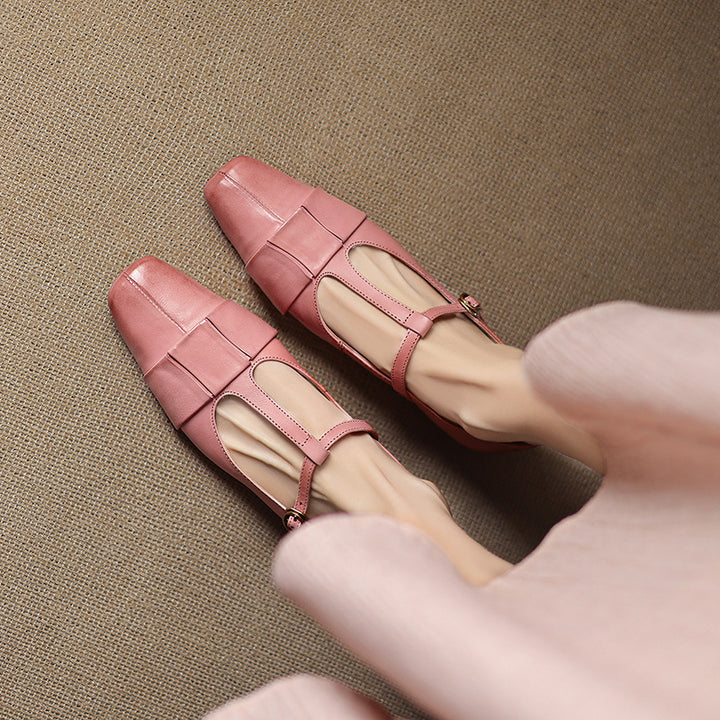 Leya Genuine Leather T-Strap Pumps