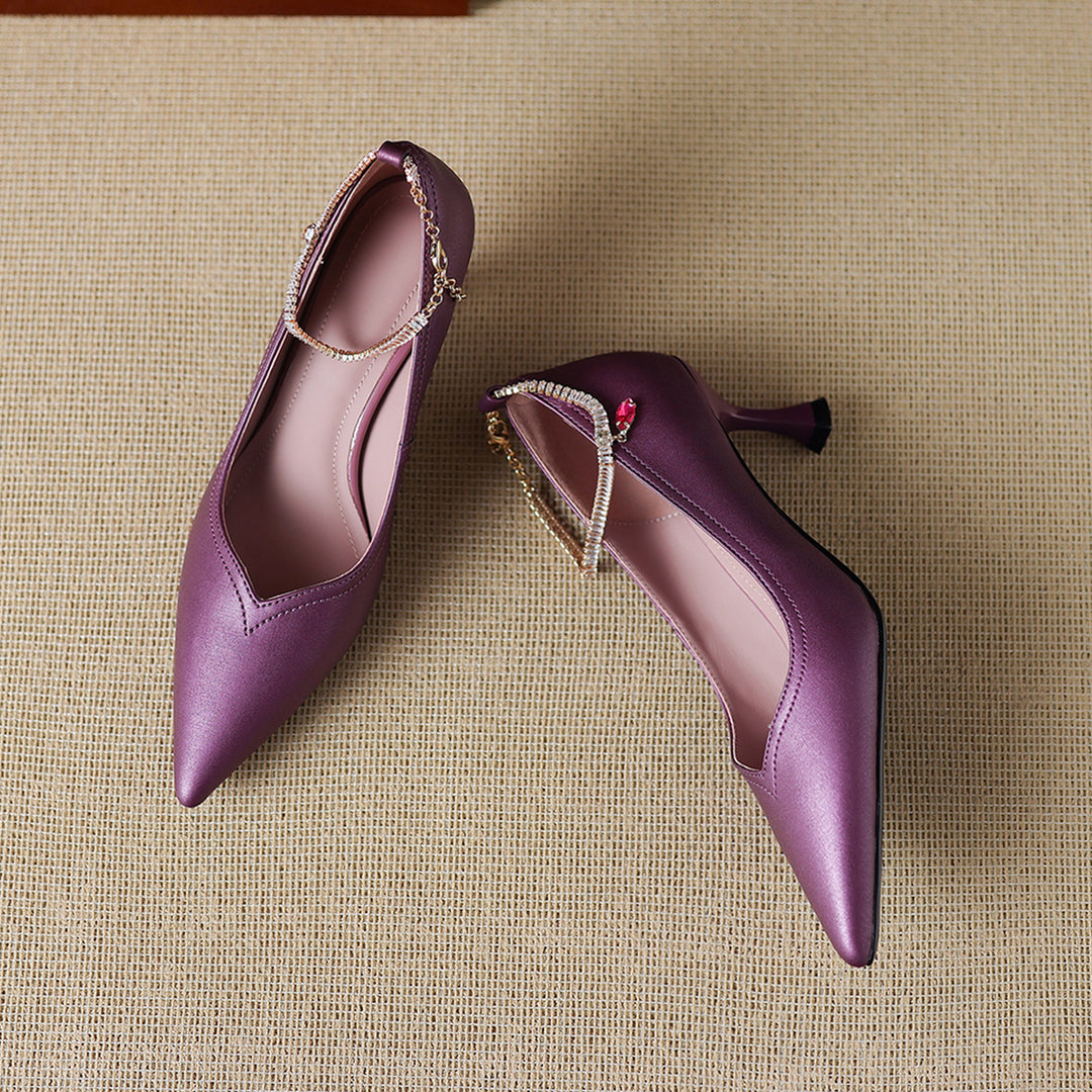 Raya Genuine Leather Rhinestone Anklet Pumps