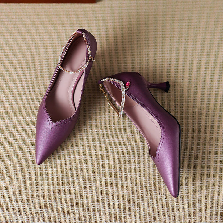 Raya Genuine Leather Rhinestone Anklet Pumps