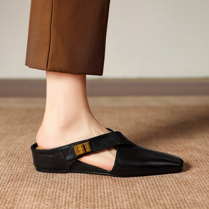 Rea Genuine Leather Square-Toe Mule Pumps