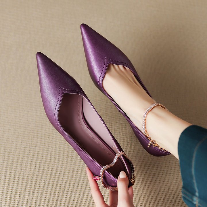 Raya Genuine Leather Rhinestone Anklet Pumps