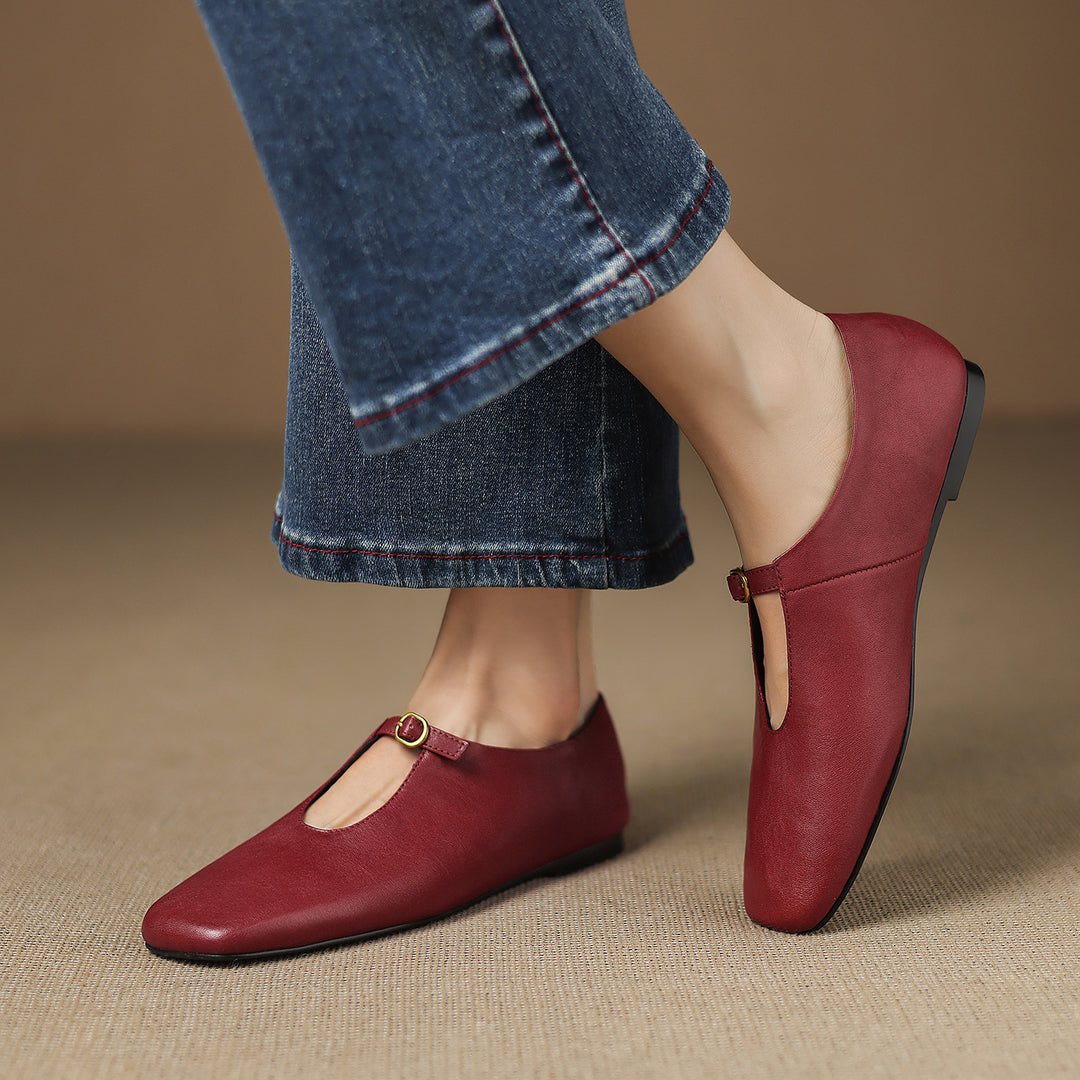 Kleva Genuine Leather Mary Jane Flats