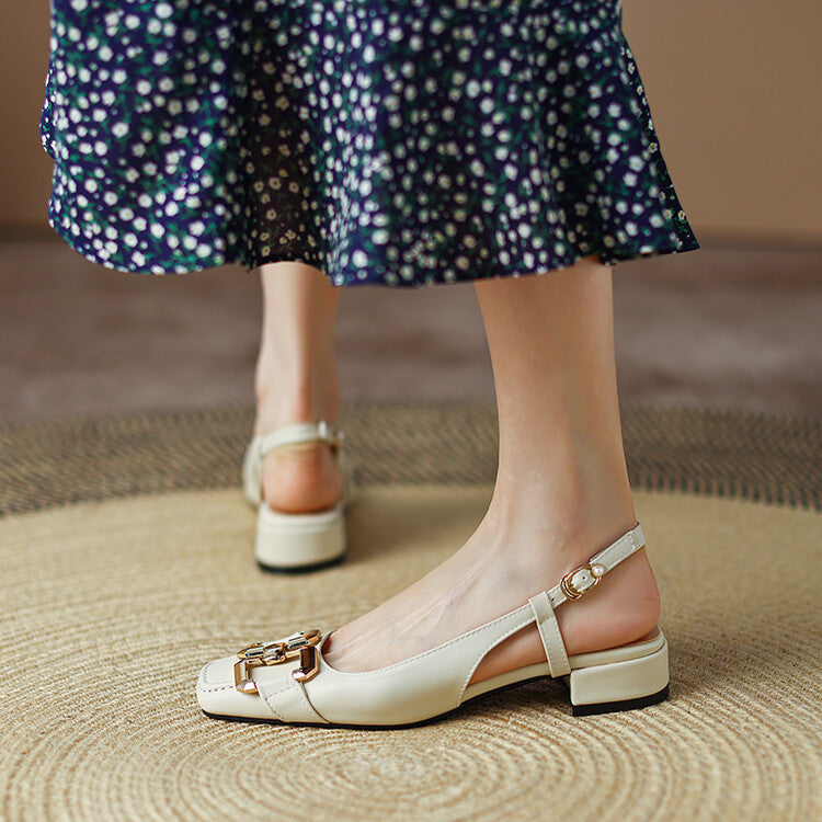Cora Square Toe Leather Slingback Pumps