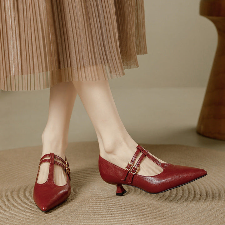 Mirel Genuine Leather T-Strap Pumps