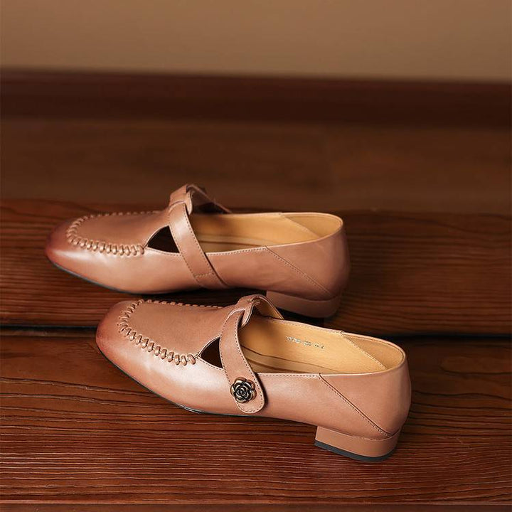 Krea Genuine Leather Whipstitch T-Strap Pumps