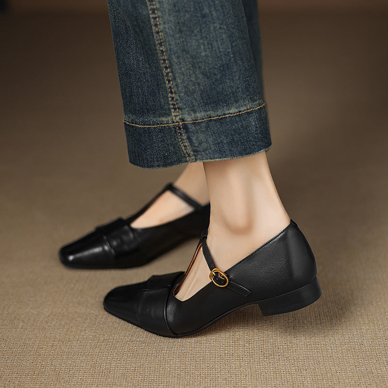 Leya Genuine Leather T-Strap Pumps