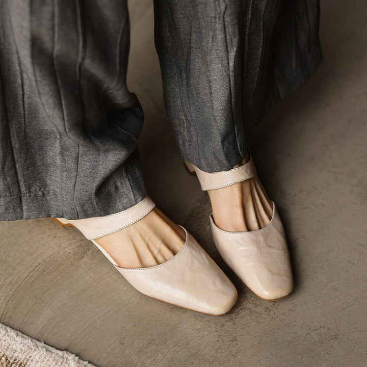 Cavie Genuine Leather Square-Toe Mules