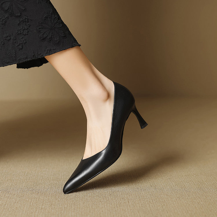 Aurea Genuine Leather Pointed-Toe Heels